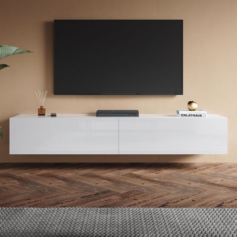 SONNI TV Schrank mit Schublade, Wandmontage/Standmontage, Moderner Hochglanz TV Board, Geeignet für Wohnzimmer und Schlafzimmer, Weiß, 1800 x 400 x 300 mm (1/5)
