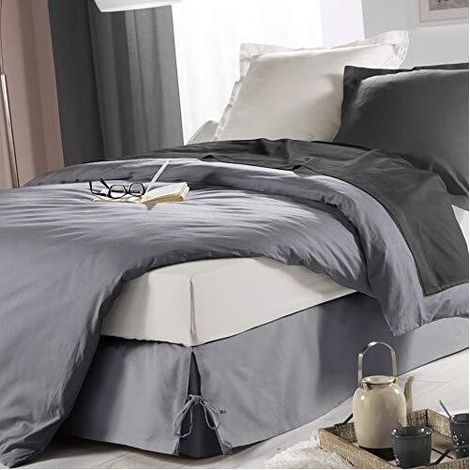 Cache sommier 140x190cm gris – Protection sommier – 77% coton pour confort – Nouettes pour maintien (1/4)