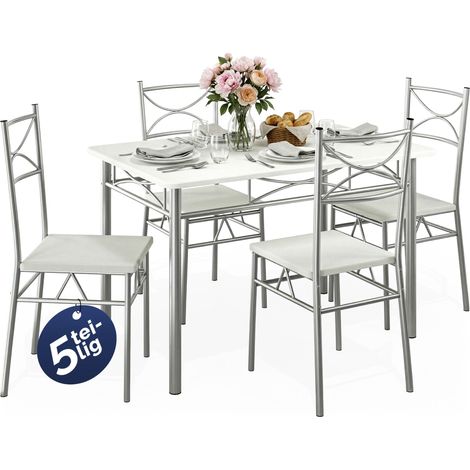CASARIA® 5 Pcs Dining Table and 4 Chairs  Small Kitchen Breakfast Furniture  Compact Modern Contemporary Rectanglular Dining Set   White (1/5)