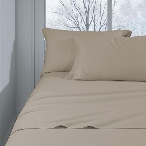 Ensemble de draps d'hiver en flanelle unie taupe – 100 % molleton de coton, anti-boulochage, chaud et doux, fabriqué en Italie Un carré et demi