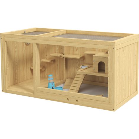 Gabbia in legno per criceti e gerbilli 100x50x50 cm con piattaforme e tetto apribile MODENUIT (1/5)