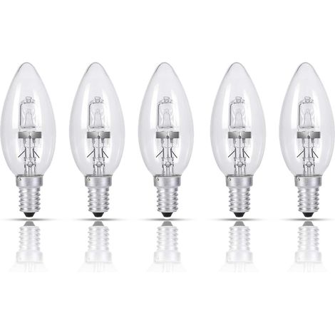 Ampoule halogène bougie E14 28W, pack de 5, 350 lumens, 230V, lumière chaude, remplacement parfait pour lampes et appliques. (1/5)
