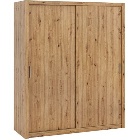 Armario Catromi 120, Roble Artisan, 215x180x62cm, Puertas de armario: Correderas, Número de estantes: 5