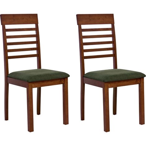 Set of 2 Dining Chairs ORTLEY Wood Dark Brown/ Green (1/5)