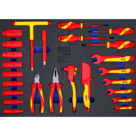 BGS bandeja para carro de herramientas 3/3: Juego de llaves de vaso VDE, accionamiento cuadrado interior 10 mm (3/8") 26 piezas. - 70218