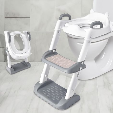 Reducteur Toilette Enfant, Réducteur WC avec Marches siège de toilette réglable avec rembourrage en PU, anti-éclaboussures et antidérapant, pour garçons et filles bébé (1/5)