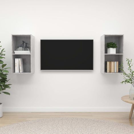 vidaXL Mobile TV a Parete 2 pz Grigio Cemento in Truciolato (1/5)