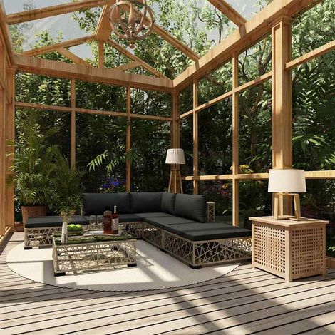 Salon de jardin 6 pcs Ensemble Table et Chaise de Jardin - avec coussins Résine tressée Gris BV602772 - BonneVie (1/5)