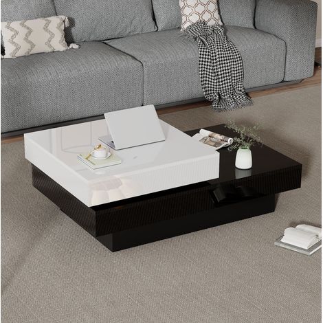 Tavolino da caffè girevole 2 livelli bianco nero OKMYHOME (1/5)