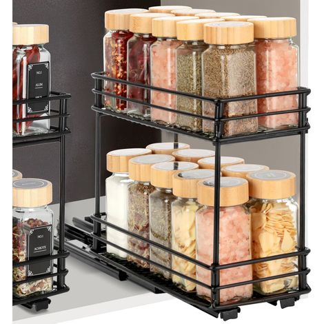 Étagère à Épices Cuisine Étagère Coulissante à 2 Niveaux pour Épices Rangement Coulissante Cuisine avec Glissières, Porte Epices pour Placard (26x11.1x21,7 cm) (1/5)