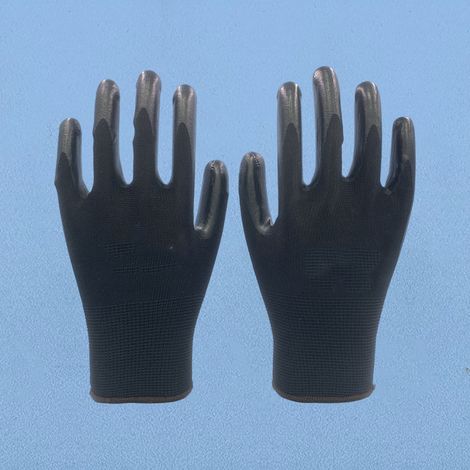12 paia di guanti da lavoro di ISC H&S - Nylon, rivestiti in PU, senza cuciture, versatili - Nero (1/5)