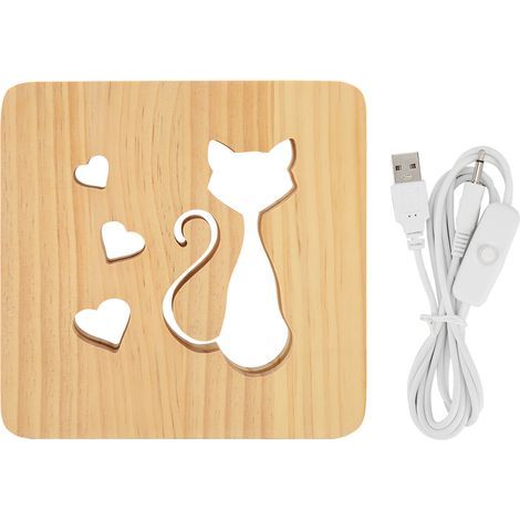 Lampe de chevet LED 3D en bois avec motif cœur, éclairage d'ambiance pour chambre ou restaurant (1/5)