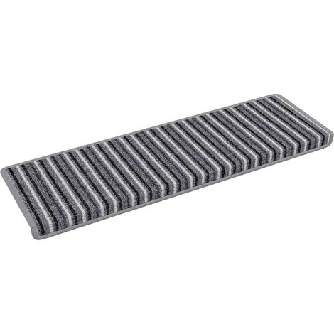 Tapis d'escalier auto-adhésifs Rayé 15 pcs Gris 65 x 21 x 4 cm (1/5)