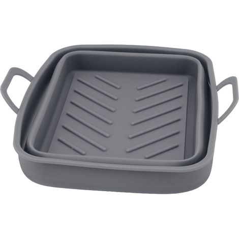 Lot de 2 tapis de friteuse en silicone résistant à la chaleur, motif rainuré, facile à nettoyer, avec poignée, gris (1/5)