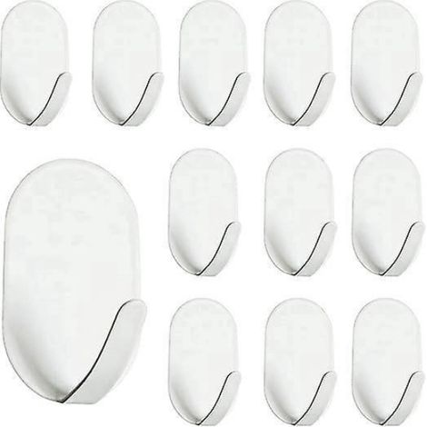 12 Crochets Adhésifs Blanc Anti-Rouille Sans Perçage pour Salle Bain (1/4)