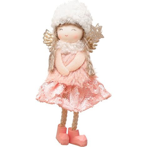Pendentif Poupée de Noël Peluche Mignonne Robe Dentelle Rose Décoration Fête (1/3)