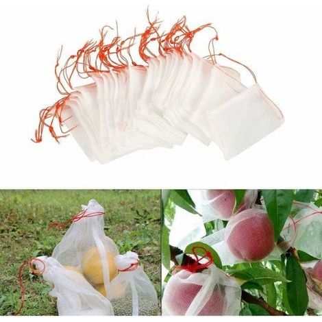 Lot de 100 Sacs en Filet Anti-Insectes,Filet de Jardin Protection en Nylon,Sac Protection Fruits et Plantes Réutilisables,Sachet pour Raisin Anti-Oiseaux avec Cordon de Serrage (15 x 10cm )