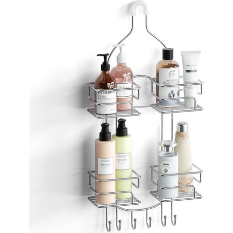 Étagère de douche suspendue au-dessus de la tête, support de douche de salle de bain avec crochets pour rasoirs – Chrome (1/5)