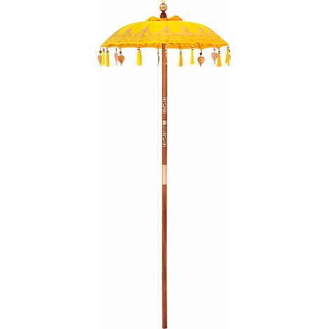 Parasol de jardin,Parasol balinais Jaune (90-100) x 260 cm Coton et bois massif CFW19320 (1/5)