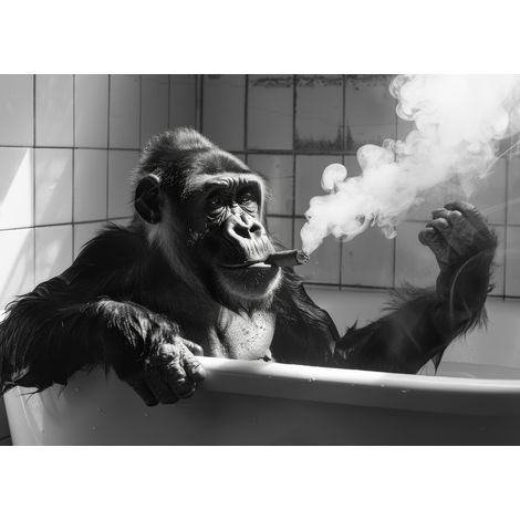 Tableau sur toile singe au bain 30x45 cm - Impression sur Toile Murale Décorative - Image imprimée en HD sur Toile - Toile sur Châssis en Bois FSC - Fabriqué en France (1/5)