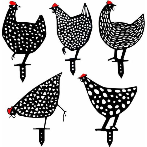 Lot de 5 poules réalistes - Décoration de jardin - Décoration en forme de poulet - Silhouette de cour Pour pelouse, chemin, trottoir, jardin (1/5)