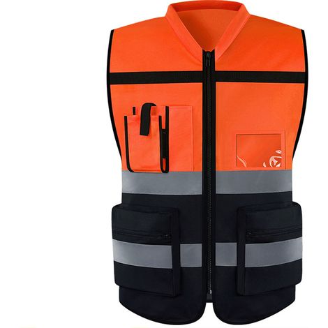 Gilet réfléchissant à fermeture éclair, haute visibilité, pour la sécurité à moto, gestion du trafic, orange, taille XL.