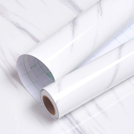 Papier Adhésif pour Meuble Marbre Blanc avec Veine Gris Clair Revêtement Plan de Travail Adhésif pour Cuisine Salon Rouleau Adhésif Décoratif Amovible Lavable Imperméable de 40CM2M (1/5)