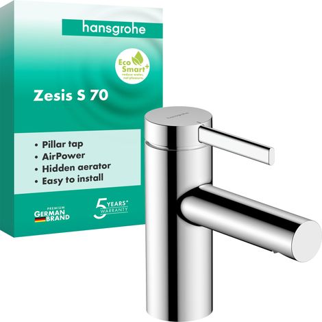 Mitigeur de lavabo eau froide sans tirette ni vidage, Robinet de salle de bain avec hauteur sous bec 74 mm, max. 5l/min, Chromé, 74713000 (1/5)