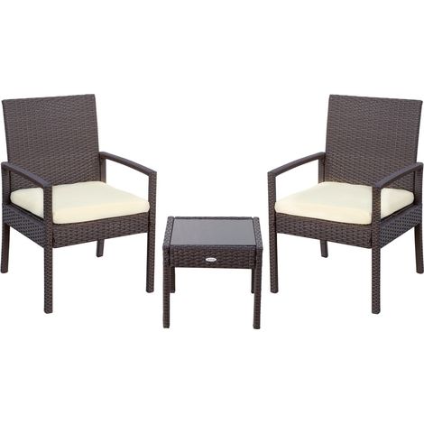 AKTIVE 61068 - Set muebles para jardín y terraza ratán, Muebles terraza exterior, incluye 2 sillones jardín exterior con cojín acolchado y 1 mesa terraza exterior, Conjunto jardín exterior, Oscuro (1/5)
