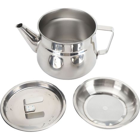 Colino per olio in acciaio inox, contenitore per grassi spessi con ampia apertura e coperchio per cucinare e friggere. (1/5)