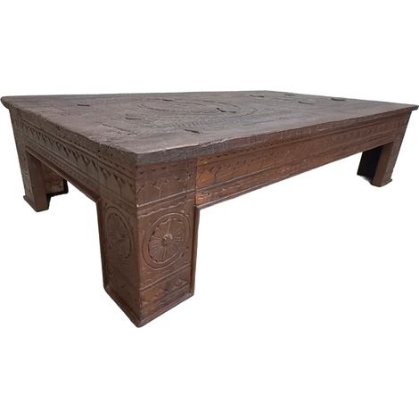 Mesa de centro de madera acabado artesanal marrón 150x85x37h cm (1/5)