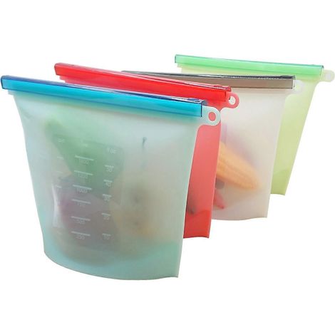 Sachets alimentaires en silicone réutilisables, sachets de conservation en silicone compatibles avec les fruits et légumes (1/5)