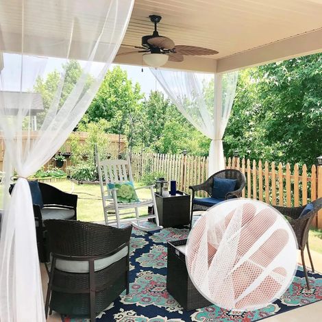 Ensemble de 2 rideaux d'extérieur en voile avec passe-tringle, moustiquaire, protection contre les insectes pour gazebo, terrasse, cour, jardin, L 160 x H 305 cm, blanc (1/5)