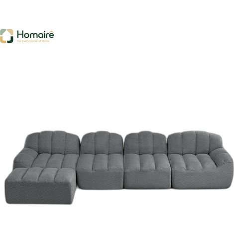 Sofa mit Modulen aus Fleece, grau, mit Armlehnen en Polyester 366 x 165 x 79 cm HOMAIRE (1/5)