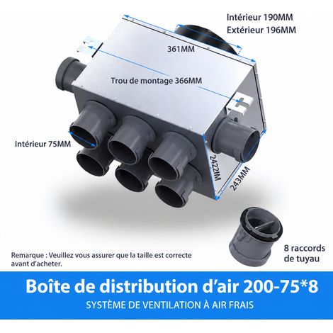 Caisson de distribution d'air métallique VMC N°16 (200 vers 8x75) 16 200 8 pièces75 24,3 × 36,1 × 24,2 cm 3 kg – Livraison gratuite