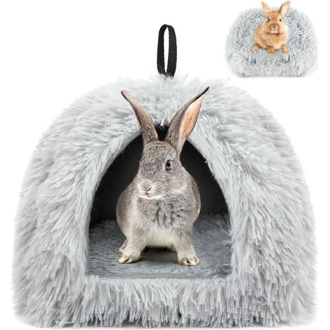 Lit de lapin en peluche, confortable et chaud, grotte de lapin avec coussin mobile, cachette adaptée pour les petits animaux tels que les cochons d'Inde, les furets et les rongeurs (1/5)
