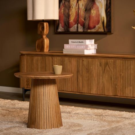 Petite table ronde bois à pied rainuré CALERO (1/5)