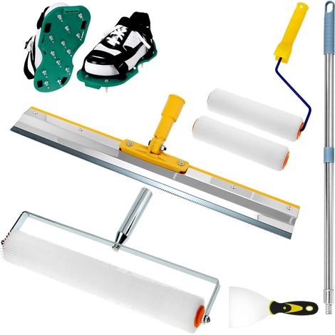 6 Pièces Kit Outil Sol Autonivelant, Tige Télescopique 0.4-1.6m, Rouleau Dégazage 50cm, Grattoir Acier (1/5)