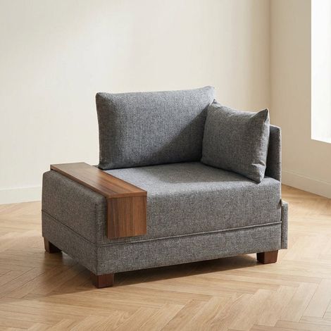 Modern Sessel Graue Stofffliege – rechts – mit Holztisch