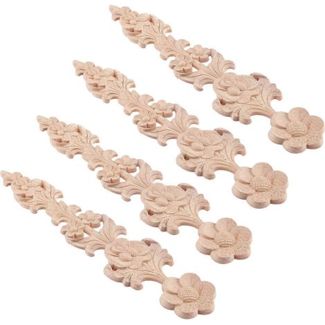 Lot de 4 appliques rondes rétro en bois sculpté, autocollant (1/5)