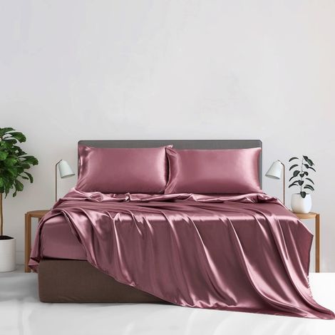1 Drap Housse 140x190, Bonnet 30 cm, Satin Microfibre, Vieux Rose, Pour Matelas Épais