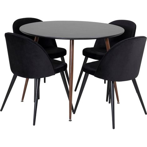 PlazaBLWA100 ensemble table, table noir et 4 Velvet chaises Velours noir. (1/5)