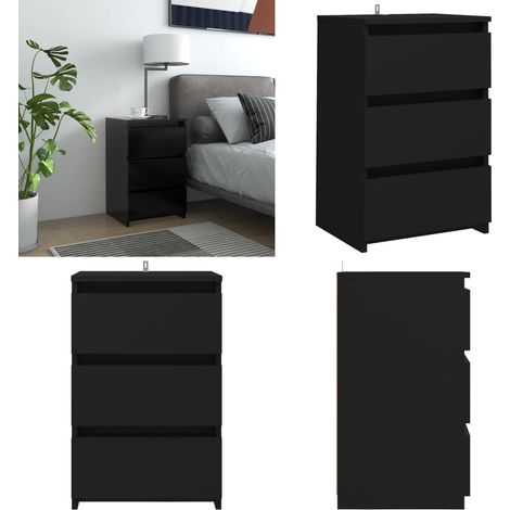 Table de chevet Noir 40x35x62,5 cm Aggloméré - Table De Chevet - Meuble De Chambre - Commode - Tiroir - Noir - Home & Living (1/5)