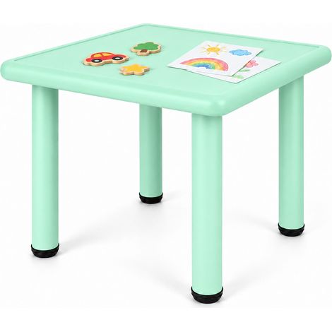 Relaxdays Tavolo per bambini, interno ed esterno, gambe regolabili, HxLxP: 52x62x62 cm, plastica e alluminio, salvia (1/5)
