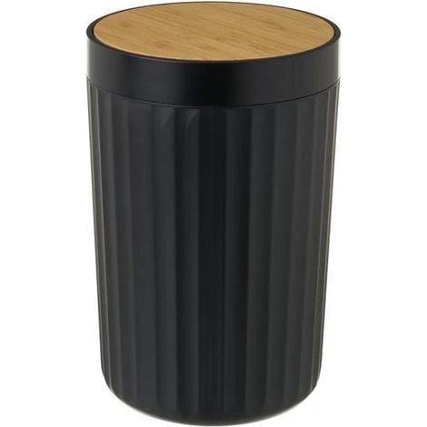 Poubelle de salle de bain avec couvercle en bambou coloris noir, capacité 5 L - Diamètre 18 x Hauteur 28 cm-JUANIO (1/4)