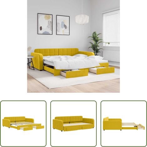 vidaXL Sofa-Bett - Tagesbett Ausziehbar mit Schubladen Gelb 100x200 cm Samt (1/5)