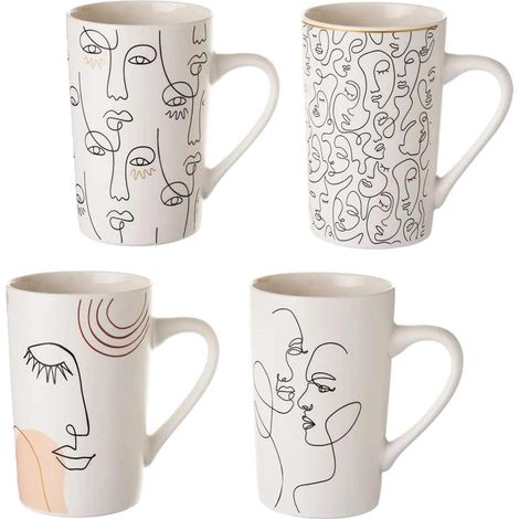 Set de 4 mugs visages en céramique