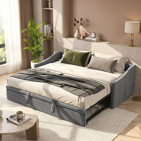 JOOKGBD-Divano letto convertibile estraibile 90/180x200 cm, 2-3 posti in velluto, con rete a doghe, design salvaspazio multifunzionale per soggiorno e camera ospiti senza materasso,grigio (1/5)