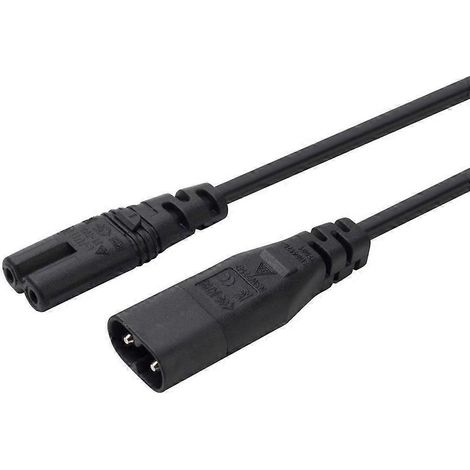 Câble adaptateur avec connecteur mâle C7 à 2 broches vers IEC320-C8 (fiche mâle vers prise femelle). (1/4)