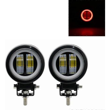 1 ou 2 projecteurs de travail LED 3 pouces 20 W 12 V étanches, forme carrée, type « angel eyes », pour voiture, bateau ou quad tout-terrain, barre lumineuse LED 6500 K, 2 pièces blanc et rouge (.118) (1/5)